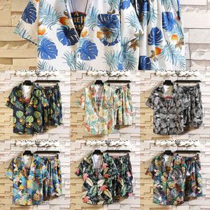 OEIN Hawaiian Mens Printing Set Summer Short Sleeve Casual Beach Camicia floreale + Pantaloncini Abito a due pezzi 2021 New Fashion Men Set X0610