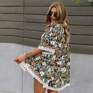 Mulheres femininas Mulheres Tops de verão Boho chiffon swimsuit cardigan de biquíni vintage biquíni embrulhando casaco de renda anti-UV ao ar livre