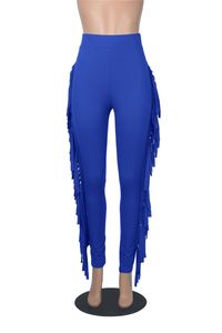 Women Tassels Pants Casual Long Trousers Fall Winter Elastic Waist Solid Leggings Blue Black Sporty Pencil Pantss Bulk items 6890