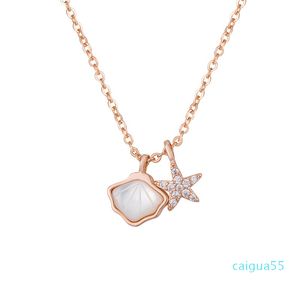 Wholesale rose gold designer necklace for sale - Group buy Lovely cute shell star pendant necklace for women girls Sparkling diamond zircon fashion designer rose gold silver