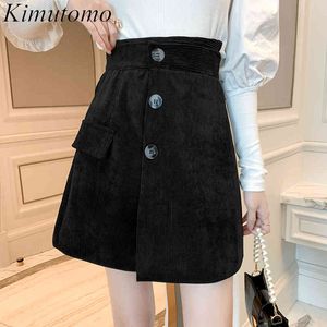 Kimutomo casual corduroy kjol kvinnor hög midja oregelbunden all-matchande a-line mini kjolar damer våren höst korea chic 210521