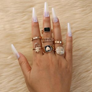 S2593 Fashion Jewelry Knuckle Ring Set Drop Glaze Hollow Out Pineapple Geometric Rings 7pcs/set