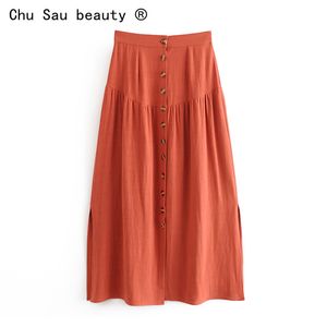 Schoonheid Lente Zomer Vrouwen Midi Rok Split Effen Kleur Vakantie Losse Hoge Taille Casual Falda De Mujer Moda 210514