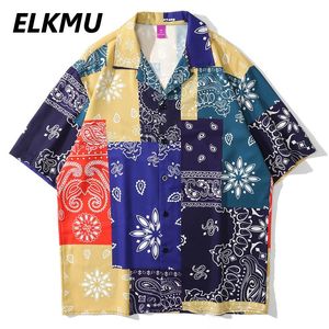 Bandana Paisley Desen Renk Blok Hawaiian Gömlek Plaj Tatil Rahat Kısa Kollu Gömlek Tops Harajuku Bluz He927 Erkekler