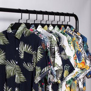 Verão Hong Kong Estilo Casual Camisa Fina Floral Impressão Digital Beach Solta Masculina Sleeved