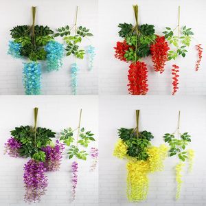 12PC / Pack Artificial Silke Wisteria Hängande Växter För Bröllopsfest Hem Trädgård Inredning Dekorativa Blommor DIY Dekoration Kransar