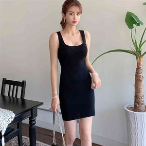 Elastic tight-fitting suspender V-neck sexy bottoming knit burgundy vest bag hip dress Sheath Office Lady Knee-Length 210416