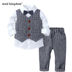 Mudkingdom Baby Boys платье костюм с длинным рукавом рубашки + жилеты + брюки 3 шт. Детская одежда набор одежды весна осенний джентльмен наряды K 210615