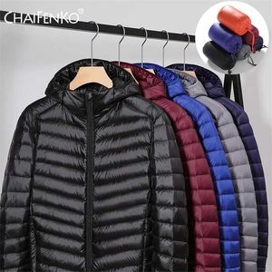 Men's Winter Light Packable Down Jacket Men Autumn Fashion Slim Hooded Jacket Coat Plus Size Casual Brand Down Jackets 211110