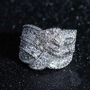 Luxo grande selo esterling cor prata anéis de cor com cz zircon pedra para mulheres moda weave enrolamento casamento anéis de noivado x0715