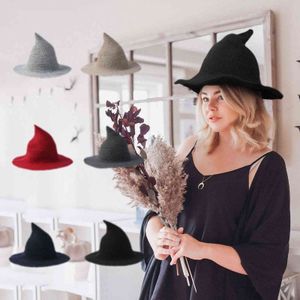 Neue Frauen-Hexen-Kinitted-Wollhüte für Halloween-Party-Maskerade-Cosplay-Kostümzubehör und Alltag Y21111