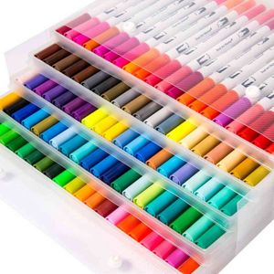 Pontas duplas 100 cores pincel fino marcador à base de tinta aquarela pincel marcador de arte esboço para desenho de mangá material escolar 211103