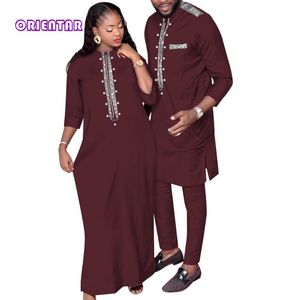 Etniska kläder Afrikanska kläder för par mode kvinnor robe klänningar och dashiki män kostym bazin riche nigerian älskare wyq752