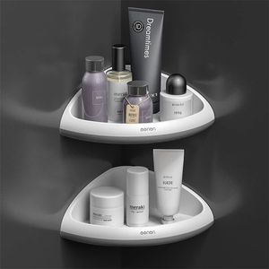 Badrum Organizer Hylla Väggmonterad Triangulär hörn Shampoo Kosmetiska Förvaring Rack Kök Tillbehör 211112
