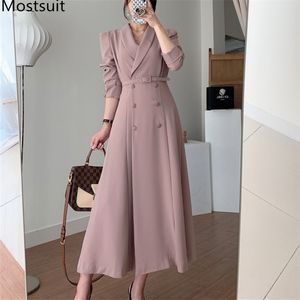 Höst Dubbelbröst Koreansk Elegant Kvinnor Lång Trench Coat Full Sleeve V-Neck Belted Ladies Windbreaker OuterCoats Jacket 210518