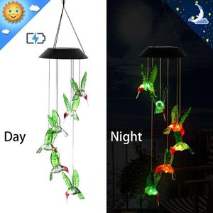 Dekorativa föremål Figurer LED Solar Wind Chime Crystal Ball Hummingbird Light Color Changing Waterproof Hanging For Home Garden