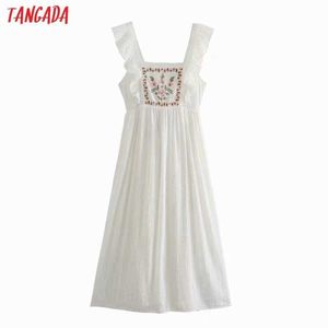 Tangadaファッションフリルの花刺繍綿ロングドレス女性のカジュアルなビーチドレス3H523 210609