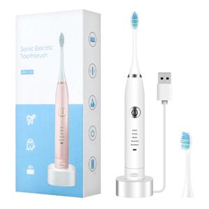 Electric Toothbrush Waterproof USB Rechargeable Tooth Brushes 5 Modes Adjustable Whitening Teeth Brush - White