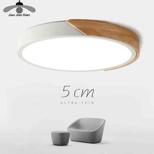 LED Surface Mount Ceiling Light Modern Ultra Thin Lighting Wood Lamp Fixture Living Room Home Decor Balcony Remote Control W220307