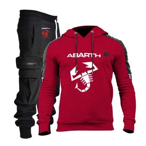 Masculinos Moda Moda Casual Hoodie Homens Abarth Logotipo Mens Hoodies Suit Spring Outono Algodão Suéter + Sweatpants 2 Piece Set