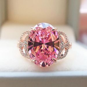 Cluster Ringe Luxus 925 Sterling Silber Hochzeit Verlobungsring für Frauen 10 * 14mm 10 Rosa Saphir Diamant Party Feinschmuck Geschenk