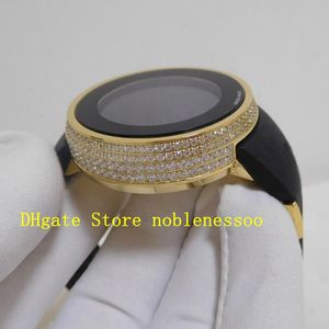 Com caixa original relógio masculino unissex feminino preto mostrador digital duplo tempo 44mm ouro amarelo moldura de diamante ya114207 q216b