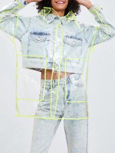 Casacos de trincheira feminina PVC à prova d'água, veja através de casaco longo transparente transparente