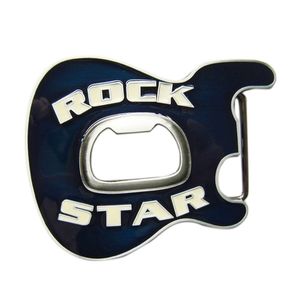 Novo vintage azul esmalte rock estrela estrela fivela de cinto de guitarra com abridor de garrafa de cerveja fivela-mu102bl