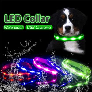 Collare per cani LED impermeabile IPX7 Collare di ricarica USB 200mAh per cani Cuccioli di notte Guinzaglio anti-smarrimento Prodotti per animali Accessori per cani 211006