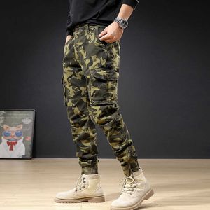 Camouflage militare Moda uomo Jeans Multi tasche Pantaloni cargo casual Streetwear Pantaloni larghi Hip Hop Pantaloni larghi