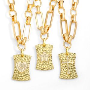 Pendant Necklaces FLOLA Gold Link Chain Heart Cross Necklace For Women Copper Zircon Long Statement Wholesale Jewelry Nkey64