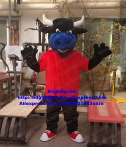 Costumi della mascotte Nero Rosso Kerbau Bufalo Bisonte Bue selvatico Toro Bovino Vitello Costume della mascotte Personaggio dei cartoni animati Immagine Pubblicità Parco divertimenti zx14