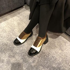 Designerskie kobiety vintage złote skórzane buty masywne obcasy buty do pracy