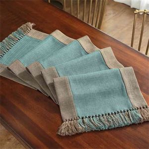Thicken Table Runner Polyester Cover For Home Wedding Party Restaurant Shoebox TV Cabinet Decor Cloth With Tassel 210709