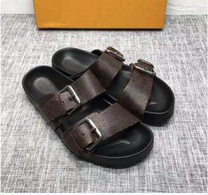 2021 Sliders Sliders Mens Sandálias de Verão Sandálias de Praia Senhoras Ladies Flip Flocos Clássicos Mono Grama Slides Brown Chaussures Sapatos com Caixa