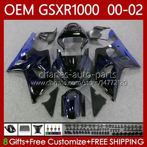 Injection mold Fairings For SUZUKI 1000CC GSXR-1000 GSX Blue flames R1000 GSXR 1000 CC 00 01 02 Bodywork 62No.75 GSXR1000 K2 2001 2002 2002 GSX-R1000 01-02 OEM Body kit