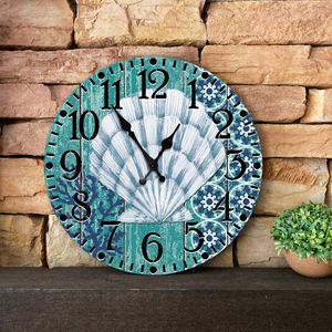 Wall Clocks 14 Inch 3D Beautiful Summer Beach Shell Starfish Print Round Clock Decorative Watch Ocean Theme Large