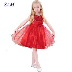 New Fashion Paillettes Flower Dress Party Birthday Wedding Princess Toddler Neonate Vestiti Bambini Bambini Abiti in lycra Q0716