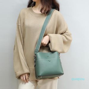 Borse da sera Borsa a tracolla delle donne della borsa del crossbody piccolo secchio di cuoio genuino per la femmina semplice delle borse casual delle signore delle signore della spalla solida della femmina