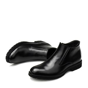 Stor storlek EUR45 Vinter Black Mens Ankel Boots Äkta läder Stövlar Man Office Skor