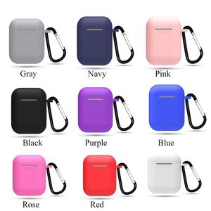 Earphone cases Silicone Carrying Case for Apple Airpods Air Pods Skin Sleeve Pouch Box Protector Wireless Earpods Headphones Cover With Carabiner