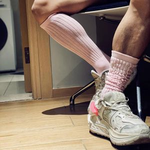 Meias Masculinas Moda Rosa Preto Branco Design Exclusivo Sock Sock Sexy Gay Top Vers Inferior Homens Nylon Esportes Long Tube confortável