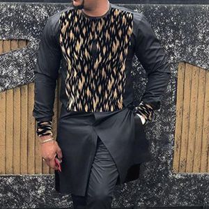 Ethnic Clothing Muslimn Men Clothes 2021 Fashion Printed Dashiki Leopard Black T-shirt Long Sleeve Casual Tee Tops Male Muslim Luxury Blouse