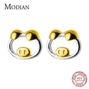 Real100% 925 Sterling Silver Animal Collection Tiny Cute Pig Stud Earrings for Women Girl Fine Jewelry Gifts 210707