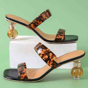 High heeled slippers women's summer leopard print PVC outer wear fashion gourd heel sexy