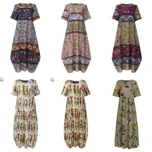 Zanzea mode sommar maxi klänning kvinnor tryckta sundress casual kortärmad vestidos kvinnlig hög midja robe femme plus storlek x0521