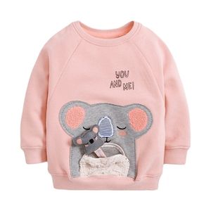 Sweater roupa do bebê da menina da criança Autumn Cotton animal Applique camisola rosa Letter para Crianças 2-7 Anos 211110