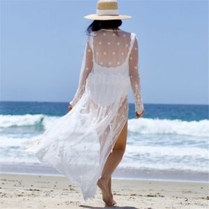 Tunics for beach Long Lace Beach Dress Women Swim Cover up Plus size Saida de Praia Robe Plage Kaftan #Q1027 210420