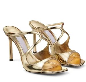 Zarif marka Anise Mules gece giyinme sandalet ayakkabı slip-on tarzı kadın yüksek topuklu parti düğün EU42