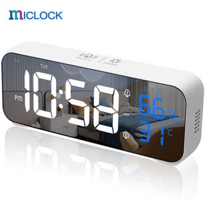 Miclock Digital Despertador Temperatura e Humidade Grande Espelho LED Eletrônico com carregador USB Tabela 220311